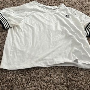 Adidas cropped white netted t-shirt
